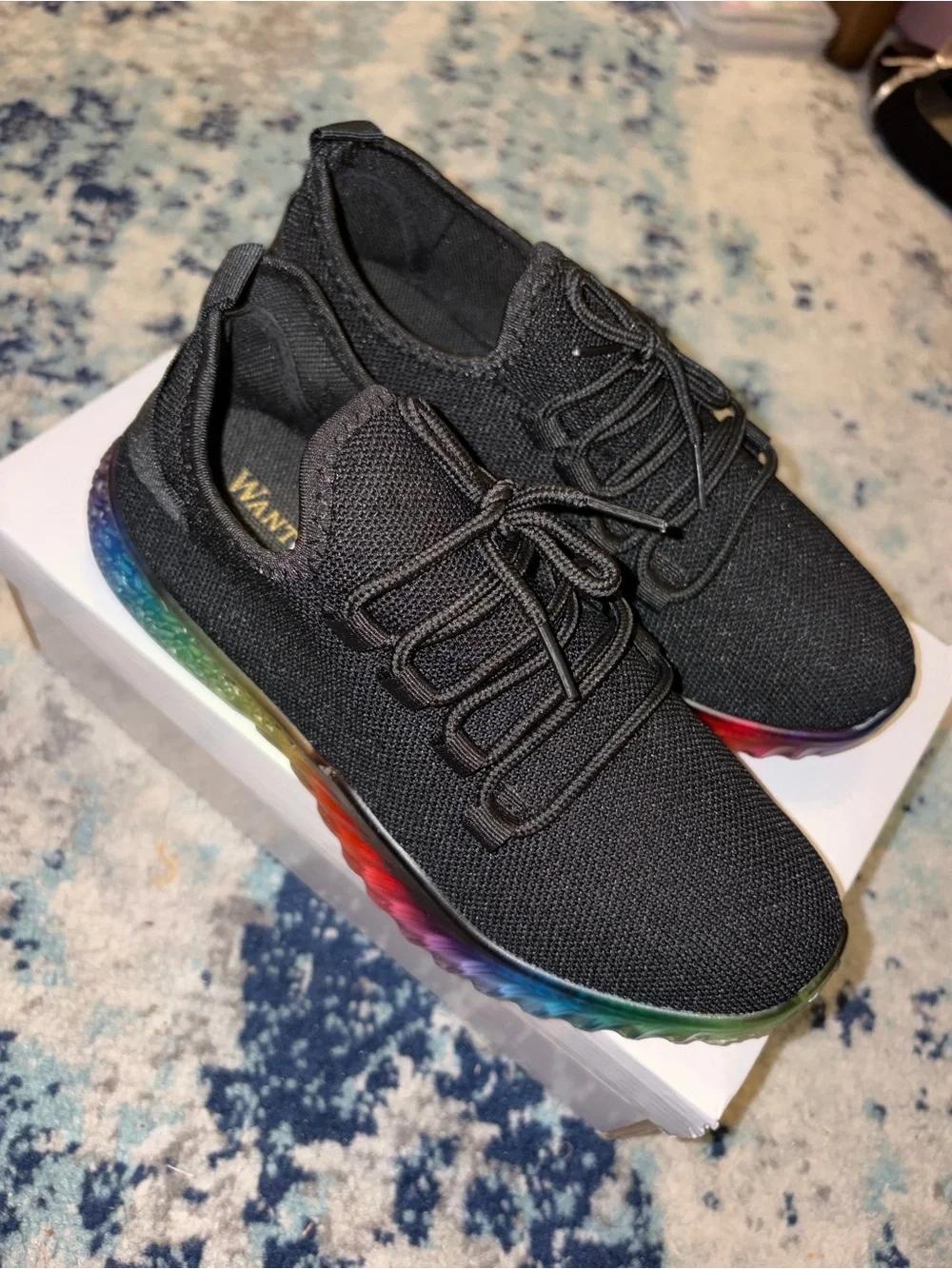 Wanted Affinity Black Knit Sneaker with Rainbow Sole Size 6.5